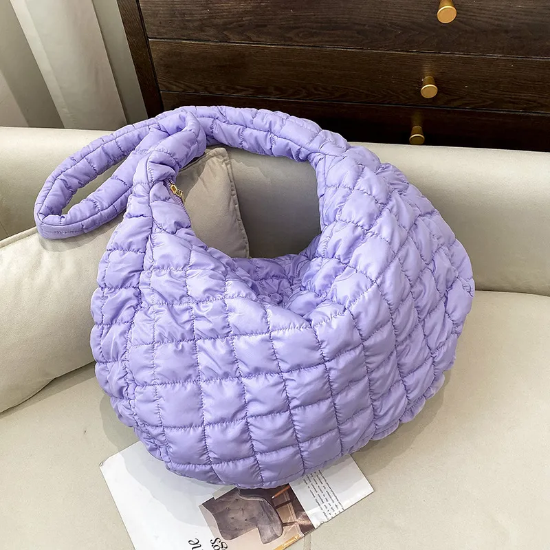 Fashion Down Jacket Shoulder Messenger Bag Cloud Bag - Purple