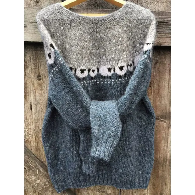Women's Sweater Round Neck Multicolor Loose Fashion Pullover Sweater 9187 Blue - Shop at LoveMi