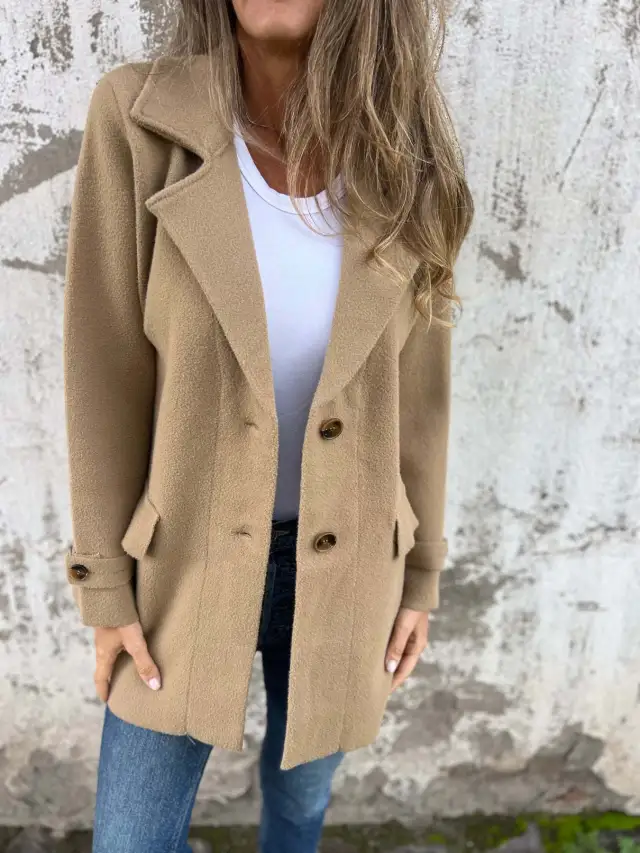 Women's Coat With Loose Lapels Pockets Khaki - Shop at LoveMi