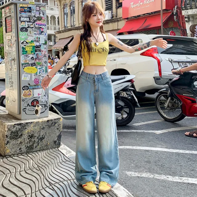 Tencel Thin Loose Straight High Waist Wide Leg Pants Nostalgic Lengthened - Shop at LoveMi