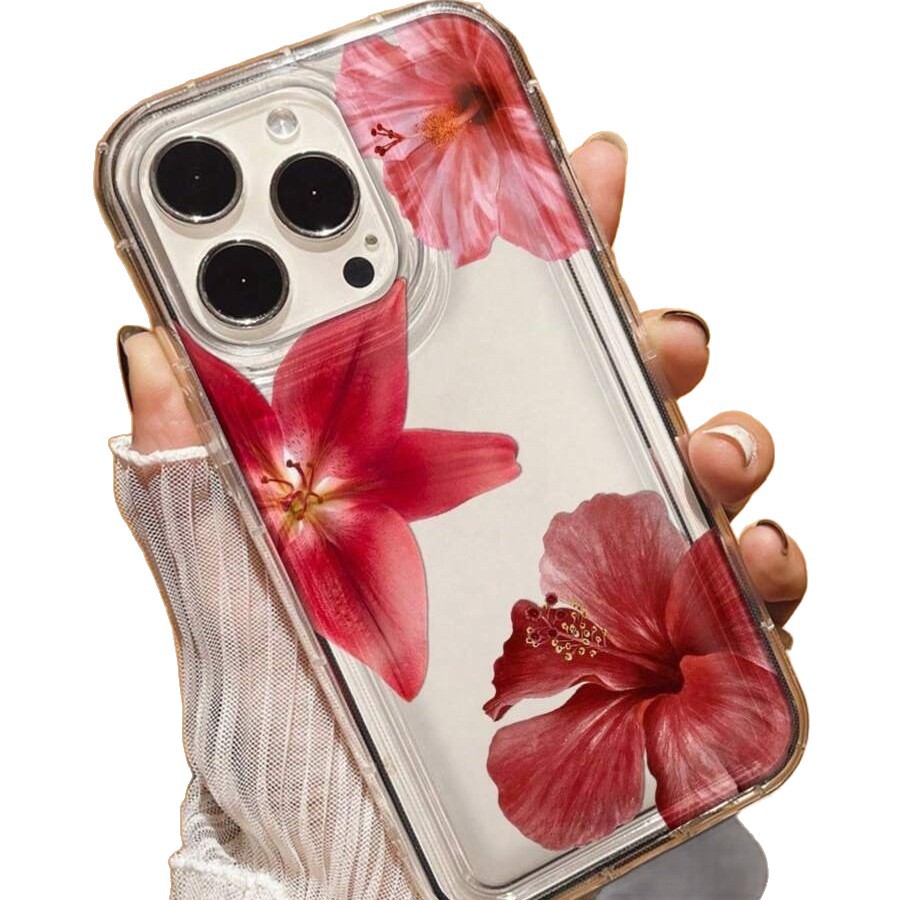 Red Hibiscus Rosa-sinensis Applicable Airbag Trend Phone Case - Image 3
