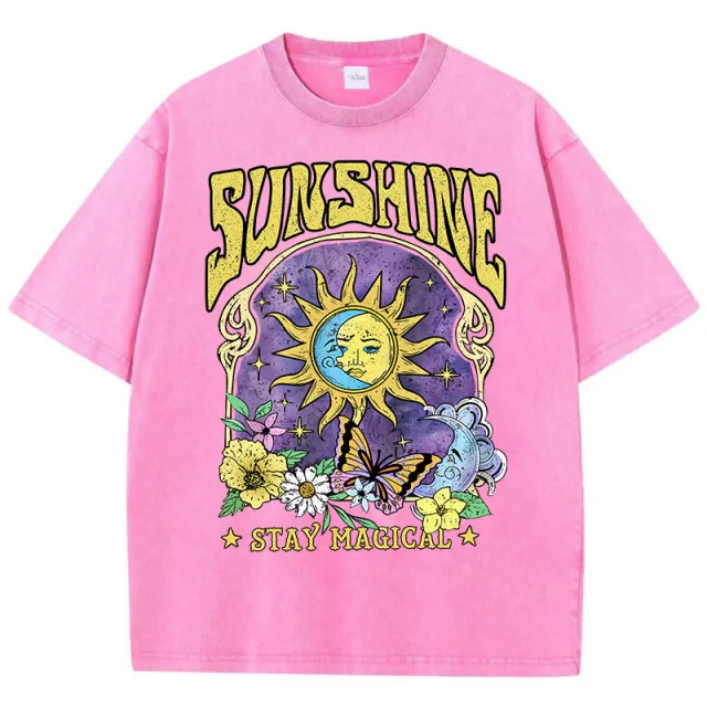 Sunshine Humor Sun Moon Flower Butterfly Casual T shirt Rose - Shop at LoveMi
