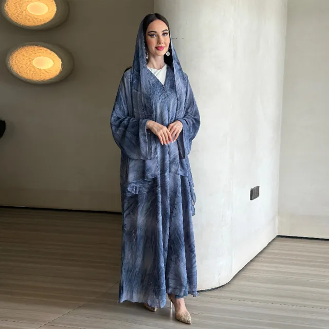 Printed Flower Cardigan Scarf Two piece Set Blue - Shop at LoveMi