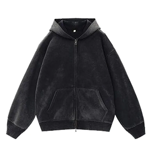 Fleece lined Distressed Hooded Cardigan Sweater Women's Top Black - Shop at LoveMi