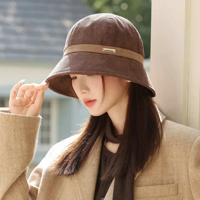 Versatile High grade Corduroy Korean Style Bucket Hat Mm2067 Coffee - Shop at LoveMi