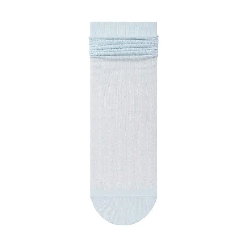 Lace Hollow Solidcolor Mid-calf Length Cotton Bunching Socks - Lake Blue