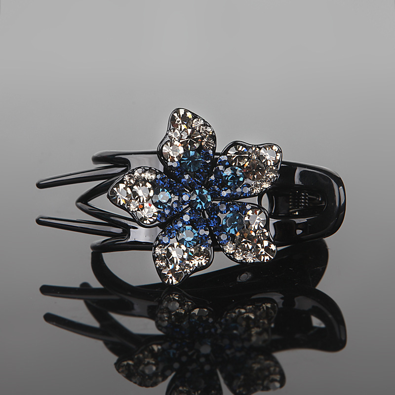 Barrettes Back Head Three-jaw Clamps Rhinestone Flower 6