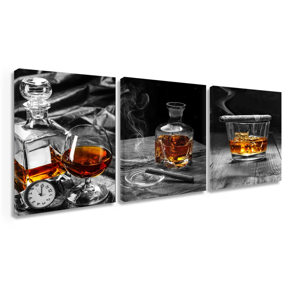 Vodka Wine Glass Still Life Triple Oil Painting Living Room Background Pendant - 19118Style