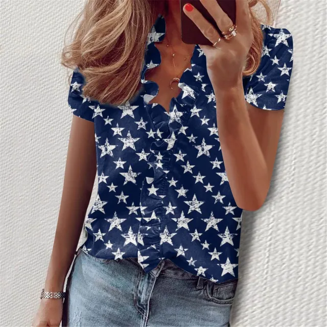 European And American Summer Ruffles Short Sleeve Slim Flower Print Figure 3 - Shop at LoveMi