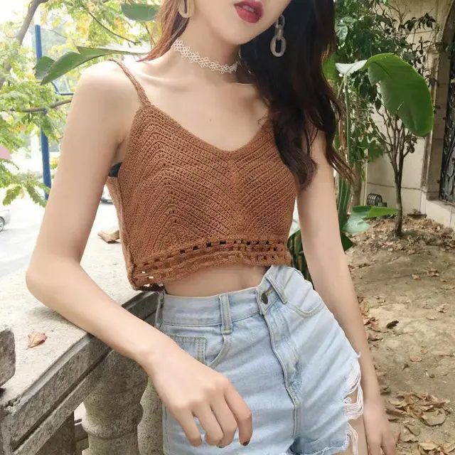 Women's Short Top Sweater Camisole Khaki - Shop at LoveMi