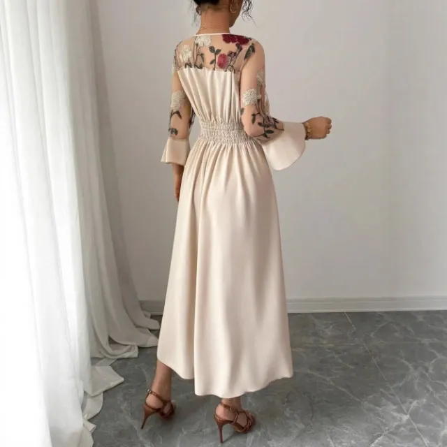 High end, Exquisitely Crafted Dress Featuring Mesh Patchwork And A Cinched Waistelegant Maxi Pink - Shop at LoveMi