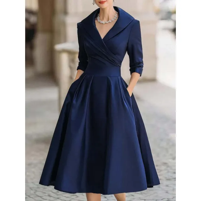 Elegant Formal Waist tight Dress Slimming Elegant Long Sleeve Blue - Shop at LoveMi