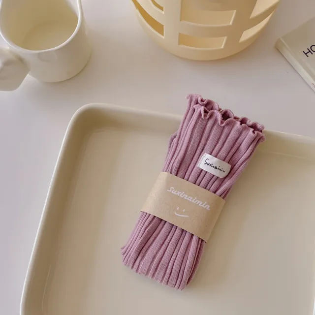 Wooden Ear Socks Vertical Stripe Cotton Pink Purple - Shop at LoveMi