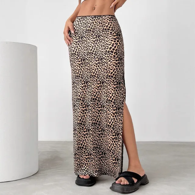 Sexy High waisted Leopard Print Skirt With Slit Color - Shop at LoveMi
