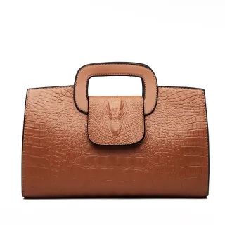 Women's Fashion Simple Solid Color Handbag - Brown