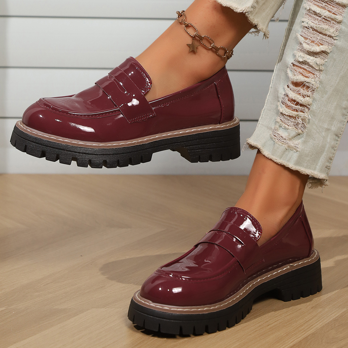 Thick-soled British-style Large-size Cross-border Loafers Platform Single-layer Shoes