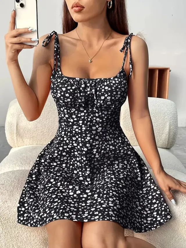 Sweet Waist Trimming A Line Western Style Slimming Casual Dress Black - Shop at LoveMi