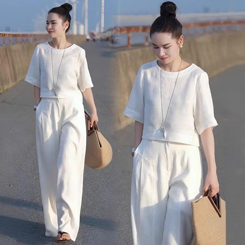 Women's Plus Size Loose Slimming High-end Temperament Wide Leg Pants Casual Two-piece Suit