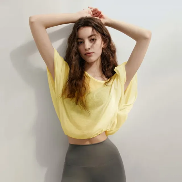 Loose Quick drying Yoga Clothes Blouse Breathable Slimming Backless Short Sleeve Yellow - Shop at LoveMi
