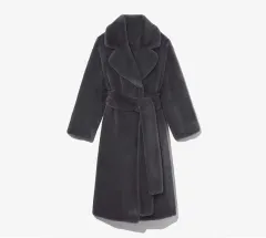 Artificial Fur Coat Suit Collar Cotton Coat Thickened Long Section Plush Trench Coat - Dark Grey - View 1
