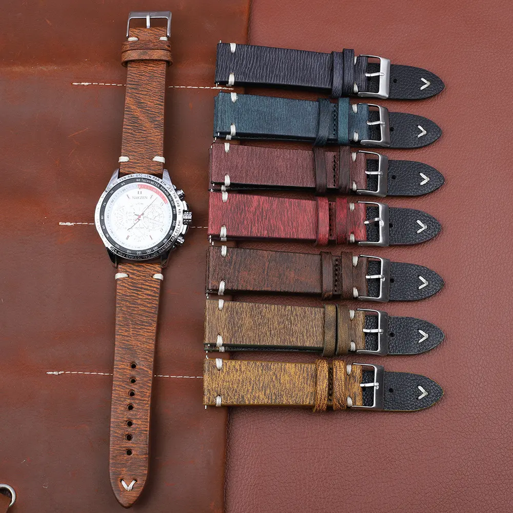 Versatile Retro Cowneck Patterned Leather Watch Strap