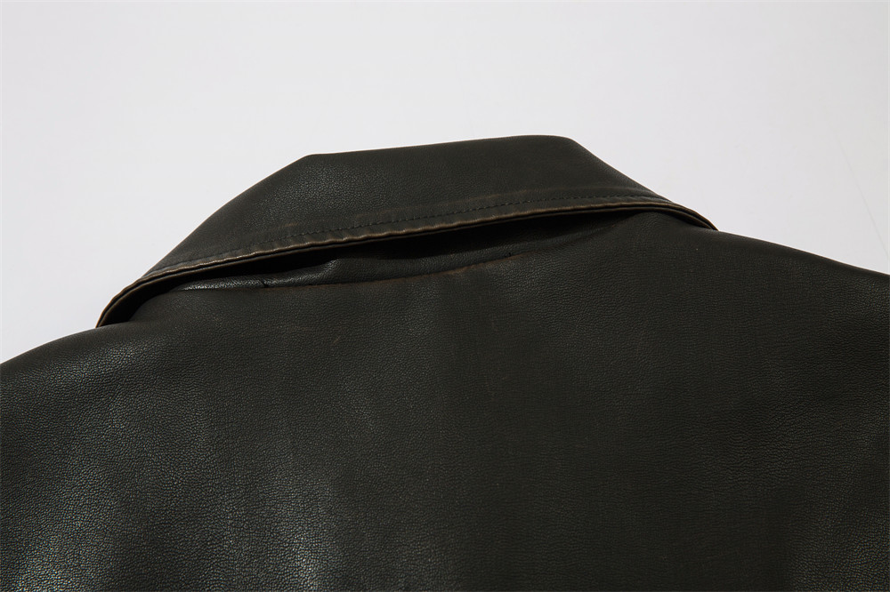 Solid Color PU Leather Coat Men