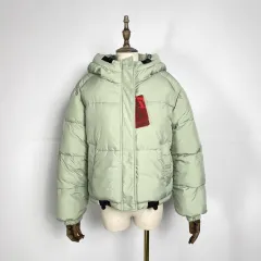 Hooded Solid Colour Small Down Coat - Green - View 1