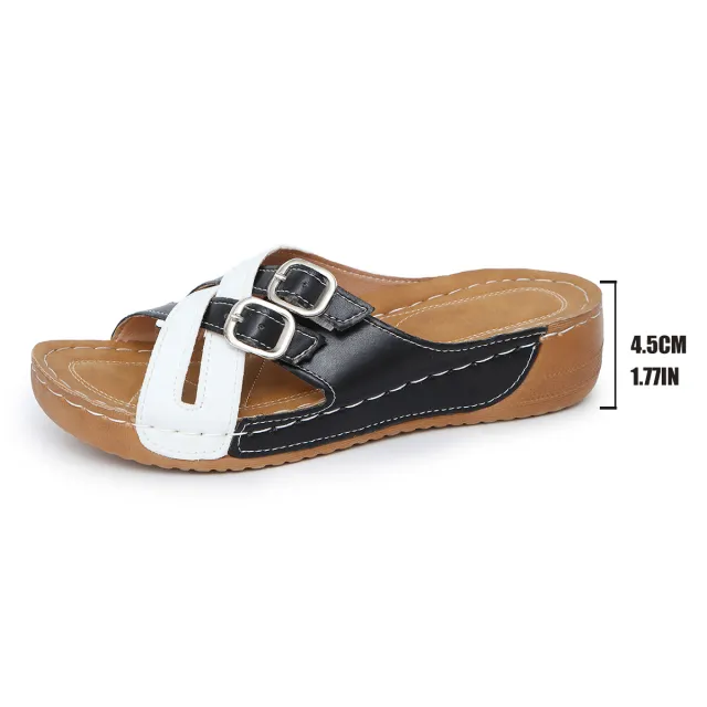 Fish Mouth One word Belt Buckle Women's Fashion Platform Wedge Slippers Black - Shop at LoveMi