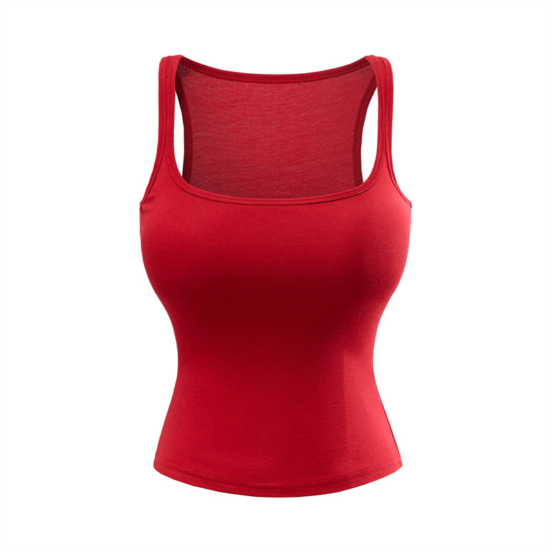 New Solid Color Summer Slim Fit Comic Chest Pad U neck Vest style Sling Red - Shop at LoveMi