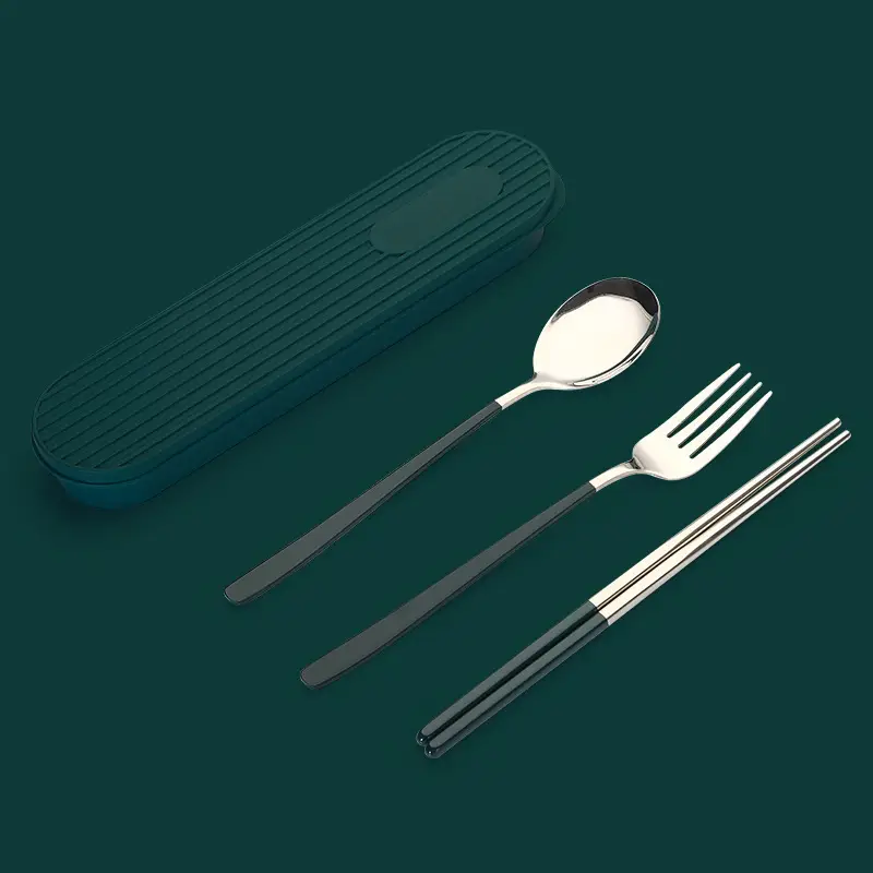Stainless Steel Cutlery Chopsticks Spoon Three-piece Set For Students And Office Workers