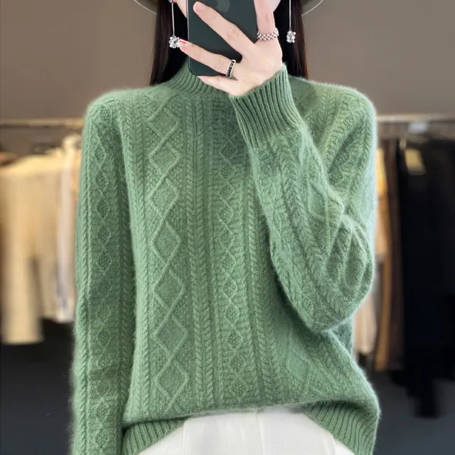 Autumn And Winter Thickening Half Turtleneck Cable knit Sweater Sweater Spearmint - Shop at LoveMi