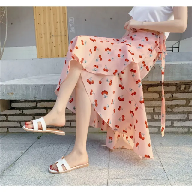 Vacation Style Floral Skirt Chiffon Dress Skirt One piece Ruffled Cherry Foundation - Shop at LoveMi