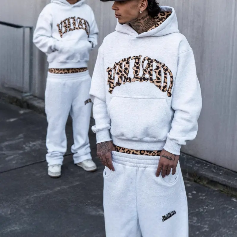 Leopard Print Letter Embroidery Street Casual Trousers Men