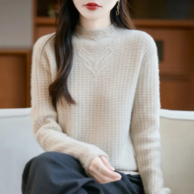 Women's Loose fitting Versatile Knit Pullover Top Apricot - Shop at LoveMi