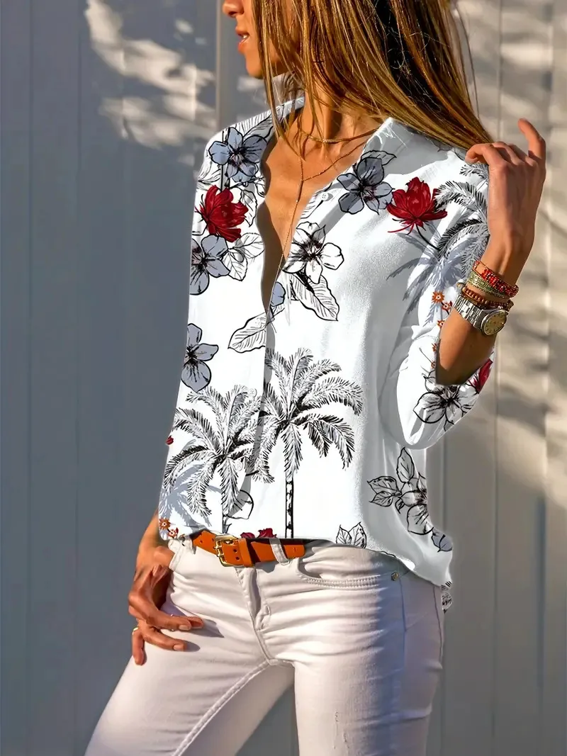 Casual Floral Women's Long-sleeved Blouse - 14 Style