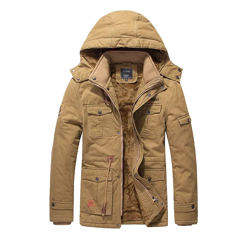 Men's Fleece Padded Jacket Mid-length Hooded