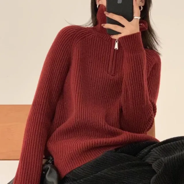 Autumn And Winter Gentle Stand Collar Sweater Cardigan Coat Loose Women Wine - Shop at LoveMi