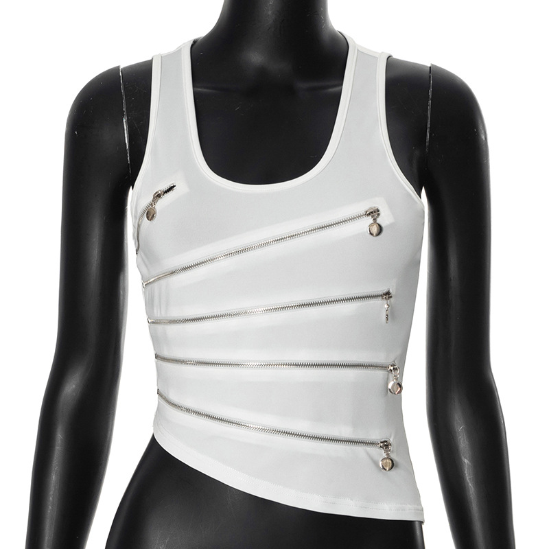 Zipped Round Neck Hollow Vest Top