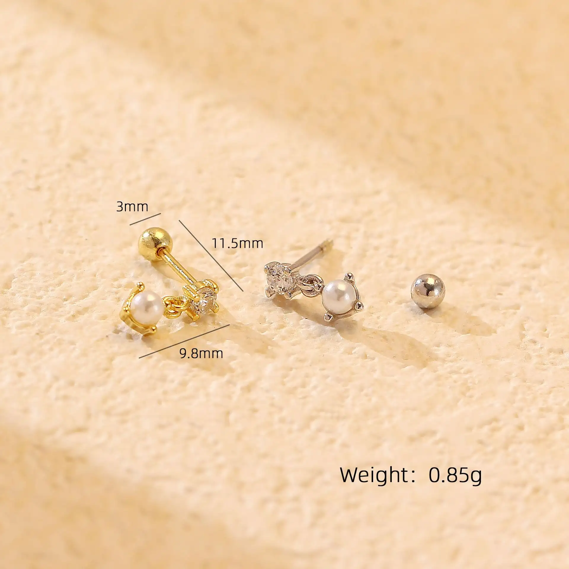 Pearl Stud Earrings Silver Diamond Screws