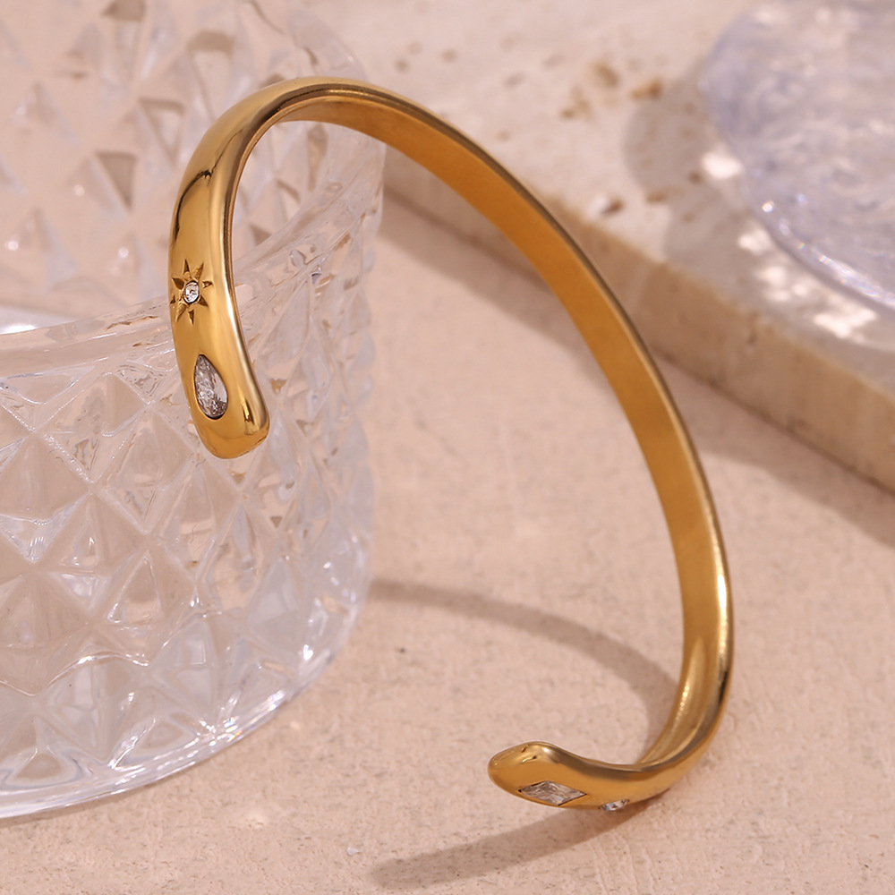 Stainless Steel Plated 18K Water Drop Rectangular Star Round Diamond Zircon Bracelet