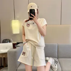 Women's Fashion Casual Embroidered Short-Sleeve Suit - Red - View 1