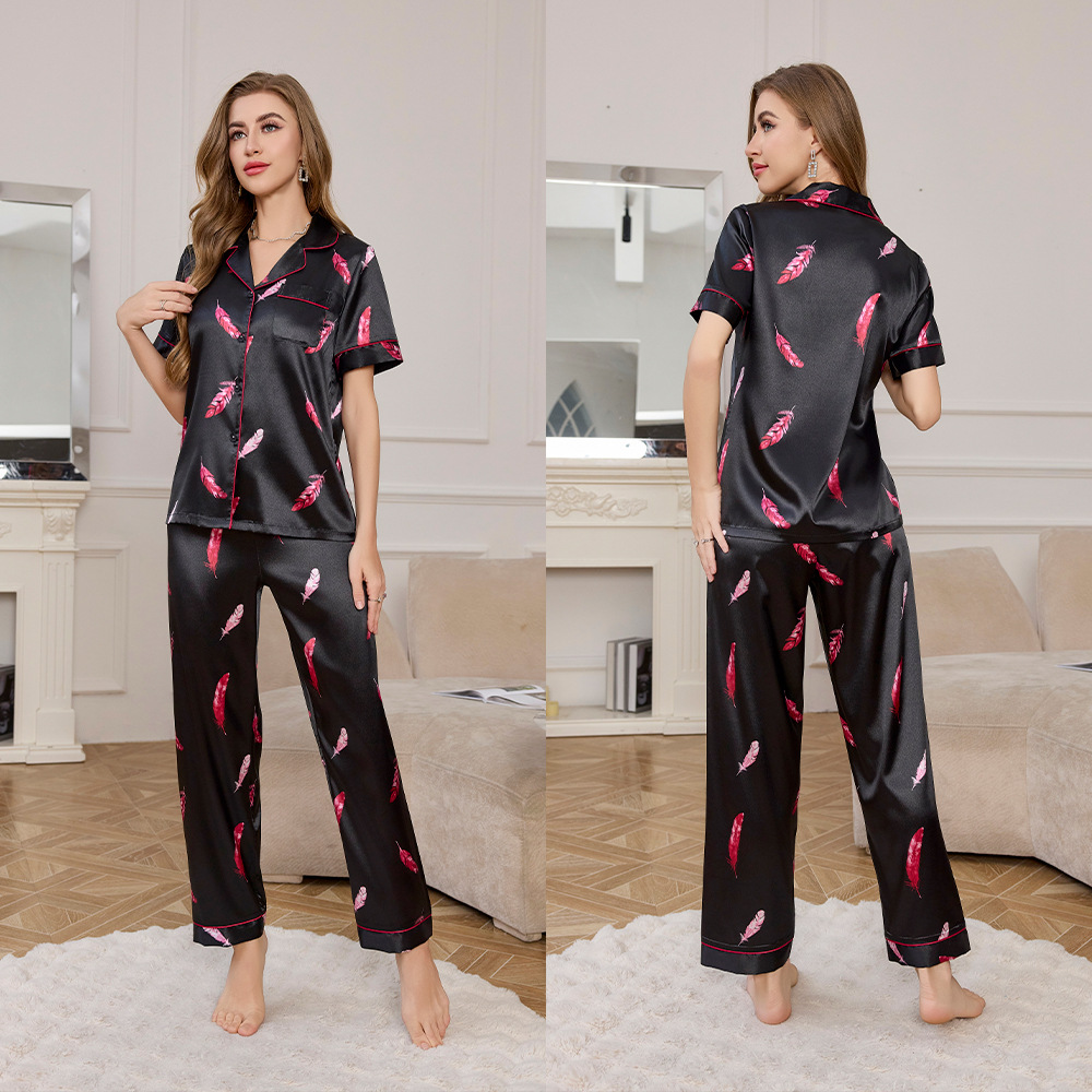 Women's Creative Printing Ice Silk Pajamas Suit
