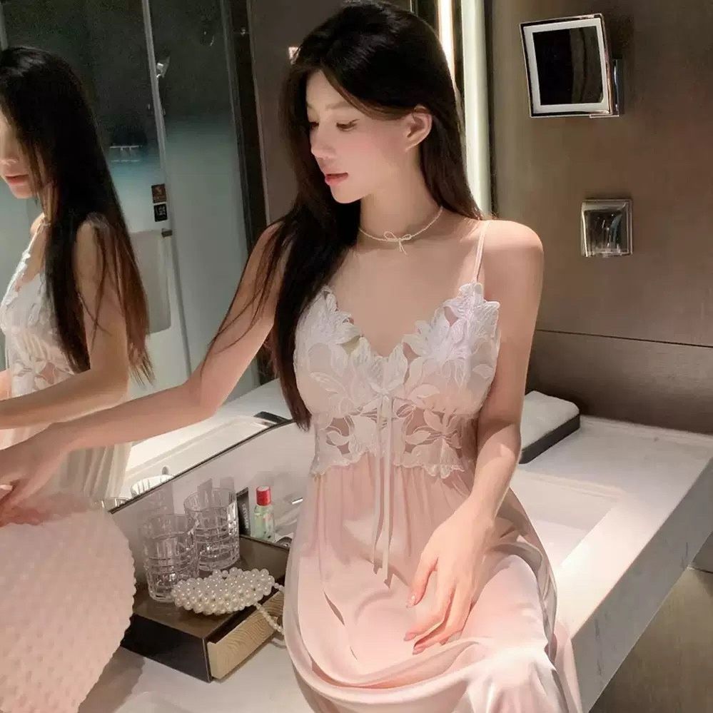 Ice-silk Camisole Nightdress And Robe Two-piece Pajama Set For Women Spring And Autumn