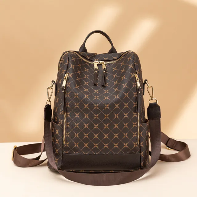 Large Capacity Simple All matching Printed Retro Anti theft Travel Crossbody Backpack Brown - Shop at LoveMi