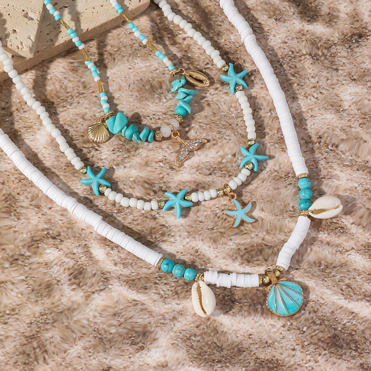 Conch And Turquoise Polymer Clay European And American-Style Necklace With Starfish Pendant