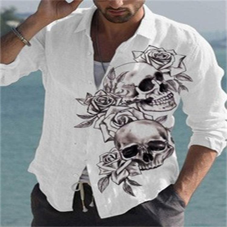 Men's Street Temperament 3D Skull Print Series Long Sleeve Shirt