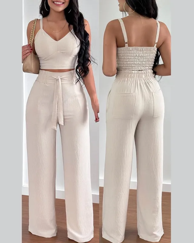 Fashion Suspenders Two piece Suit Women's Clothing Apricot - Shop at LoveMi