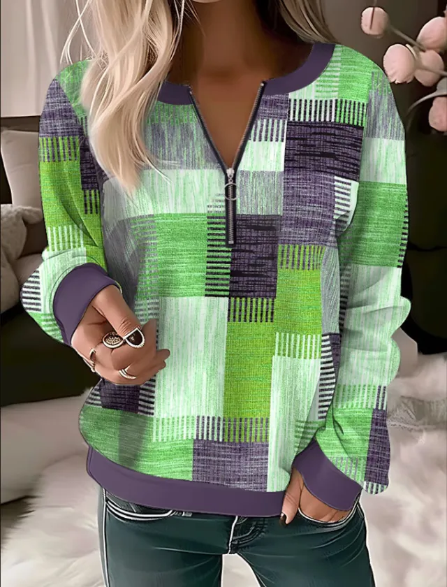 Printed V neck Loose Zip Knitted Sweater Element 5 S - Shop at LoveMi
