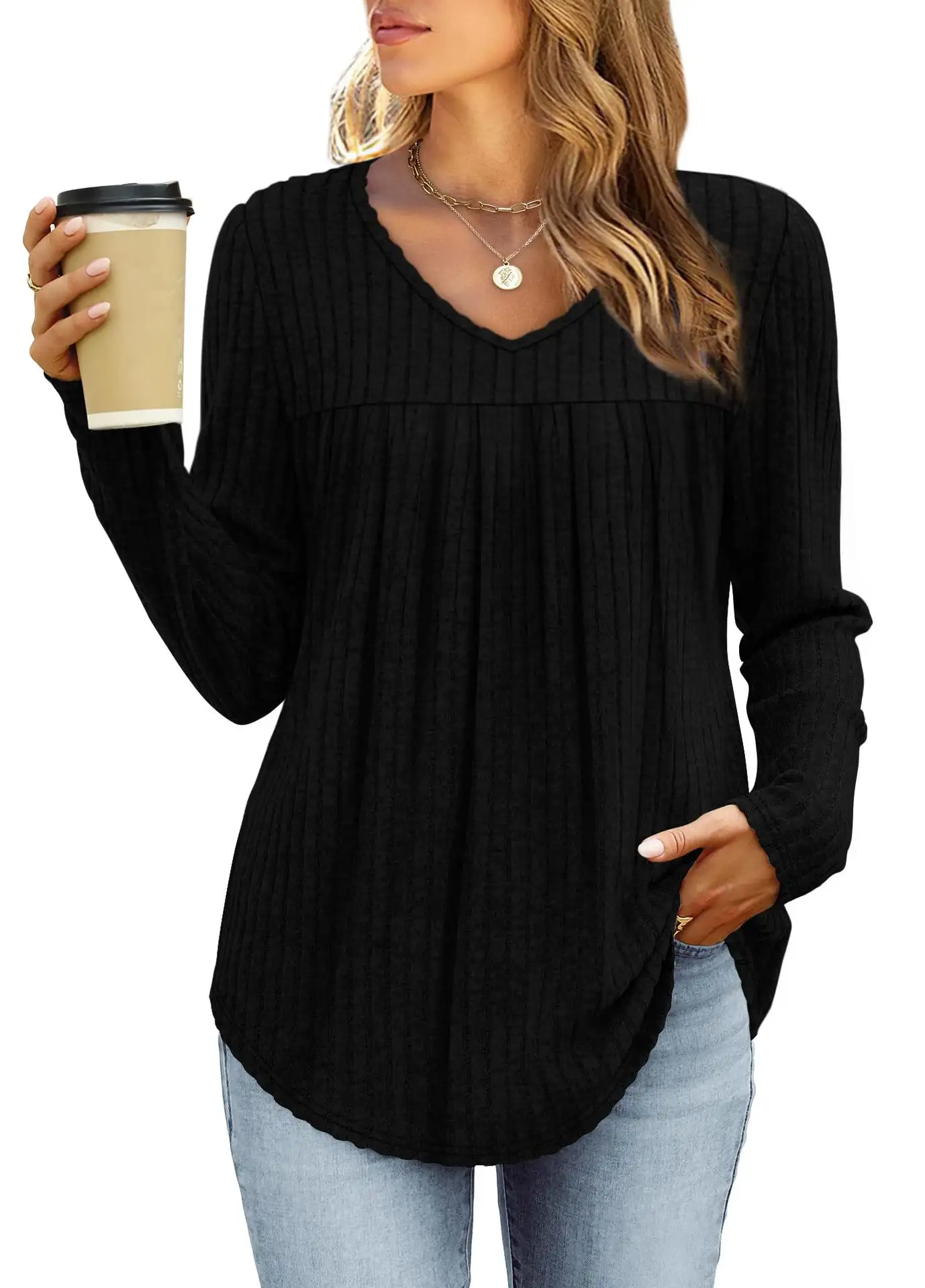 AutumnWinter European And American-style Fashionable Pleated Top