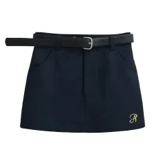 Letter Embroidery Anti-exposure High Waist Retro A- Line Short Skirt For Women - Navy Blue - View 1
